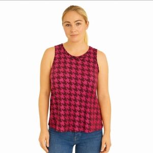 Burn Boot Camp Pink Houndstooth Pattern Scrunch Back Tank Top Sz Lg